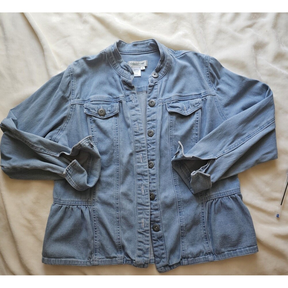 Coldwater Creek Denim Peplum Jacket Light Wash Mandarin Collar Size Med - Picture 5 of 10